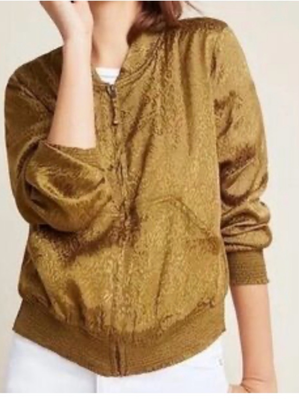 Anthropologie Metallic Gold Bomber Jacket